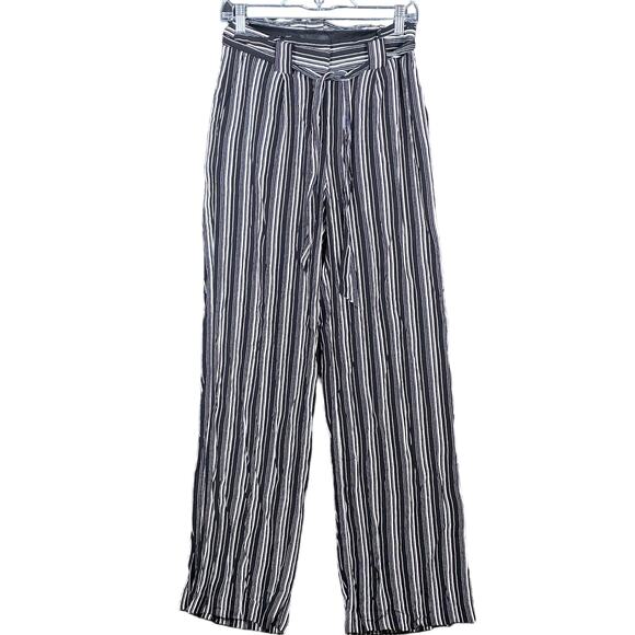 Express Womens Pants Black White Striped Wide Leg High Rise Belted Flowy 2R - Picture 1 of 13